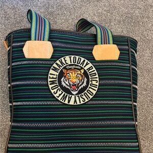 Black and Green Striped Consuela Tote Bag